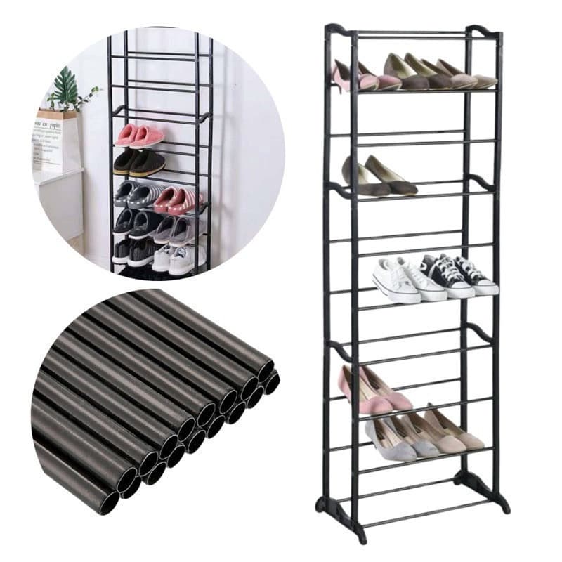 Sapateira Desmontável Portátil de Metal Para 30 Pares - Organizador Vertical Com 10 Andares e Prateleiras Resistentes