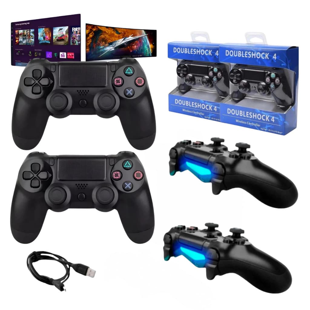 Kit 2 ou 1 Controle compatível com Smart TV  Sem Fio Double shock 4 Manete  Pc Tablet  Cloud