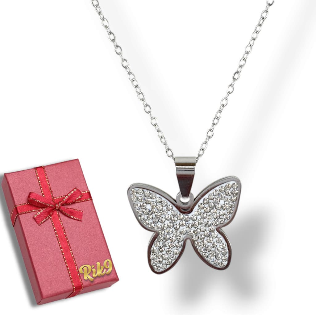 Gargantilha Premium Feminina Borboleta Prateado