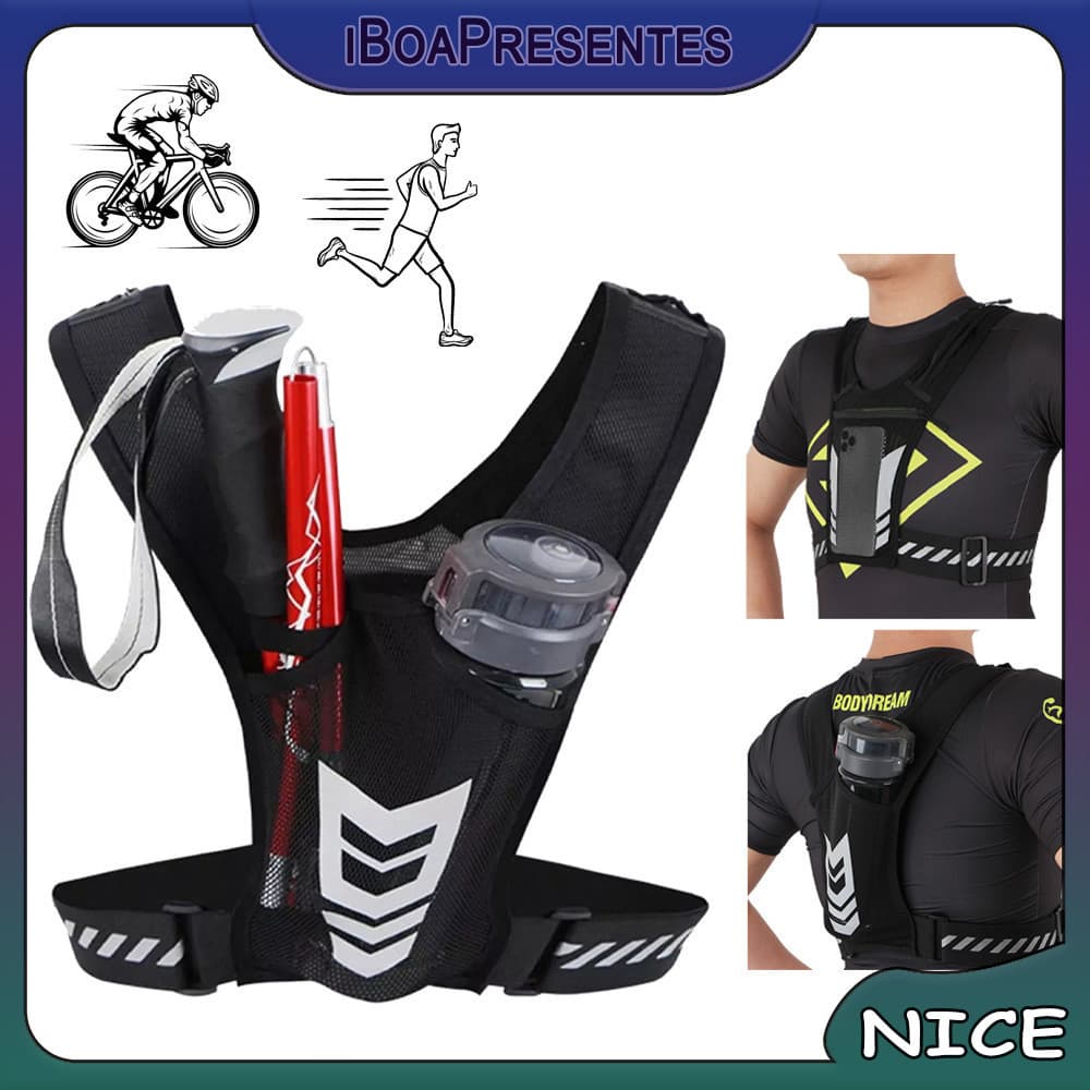 Colete Esportivo Refletivo Com Bolso Para Garrafa De Água E Bolso Para Celular Colete Para Ciclismo E Corrida
