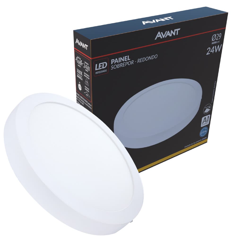 Kit 10 Plafon Led Redondo Sobrepor 24w Branco Quente 3000K Amarela