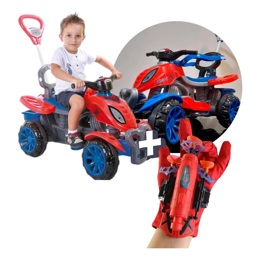 Quadriciclo Infantil Spider + Luva Lança Teia Homem Aranha