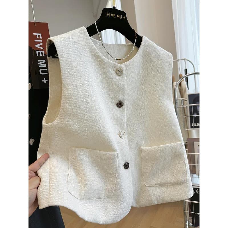 Início do outono em torno do pescoço colete feminino estilo francês elegante exterior usar em camadas sem mangas colete
