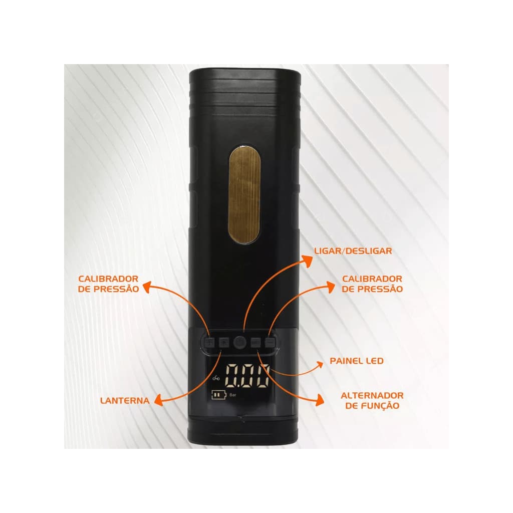 Calibrador Compressor De Ar Portátil Recarregável S/fio Usb Alta Pressão Automotivo Desligamento Automático