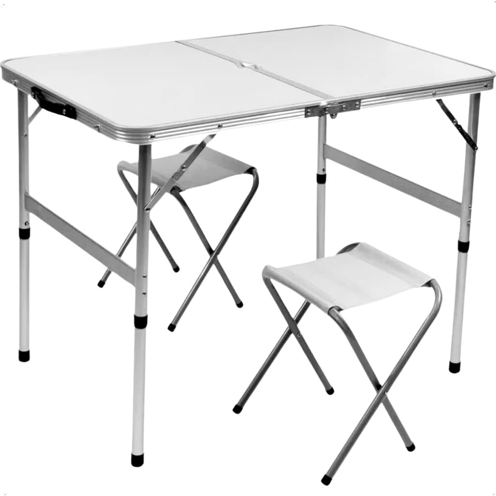Mesa Portátil Dobrável 2 Banquetas Aluminio Maleta Camping Kala