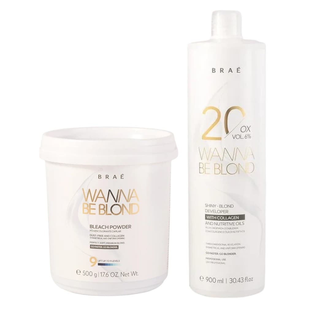 Kit Braé Wanna Be Blond Pó Descolorante 500g + Ox 20 Volumes 900ml