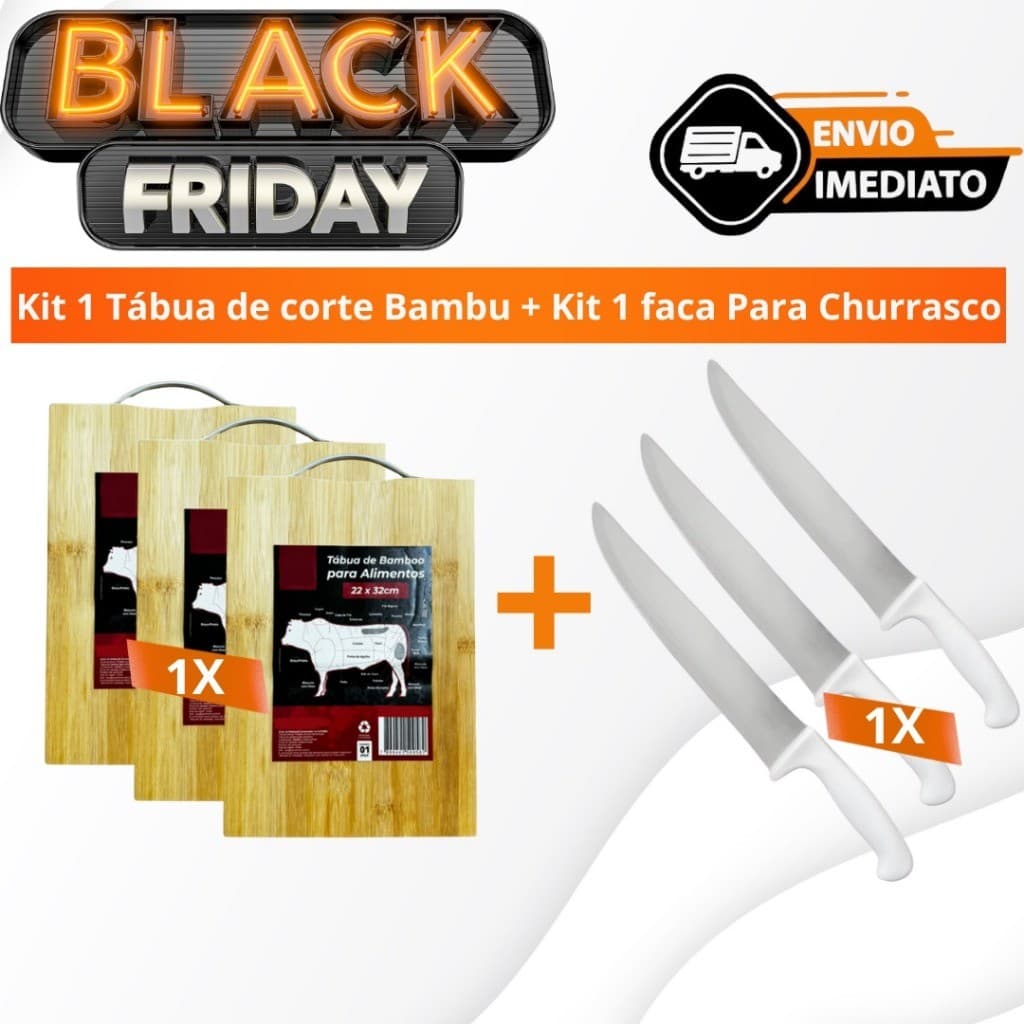 Kit Tabua de Corte Bambu + Kit Faca Para Churrasco Envio Imediato