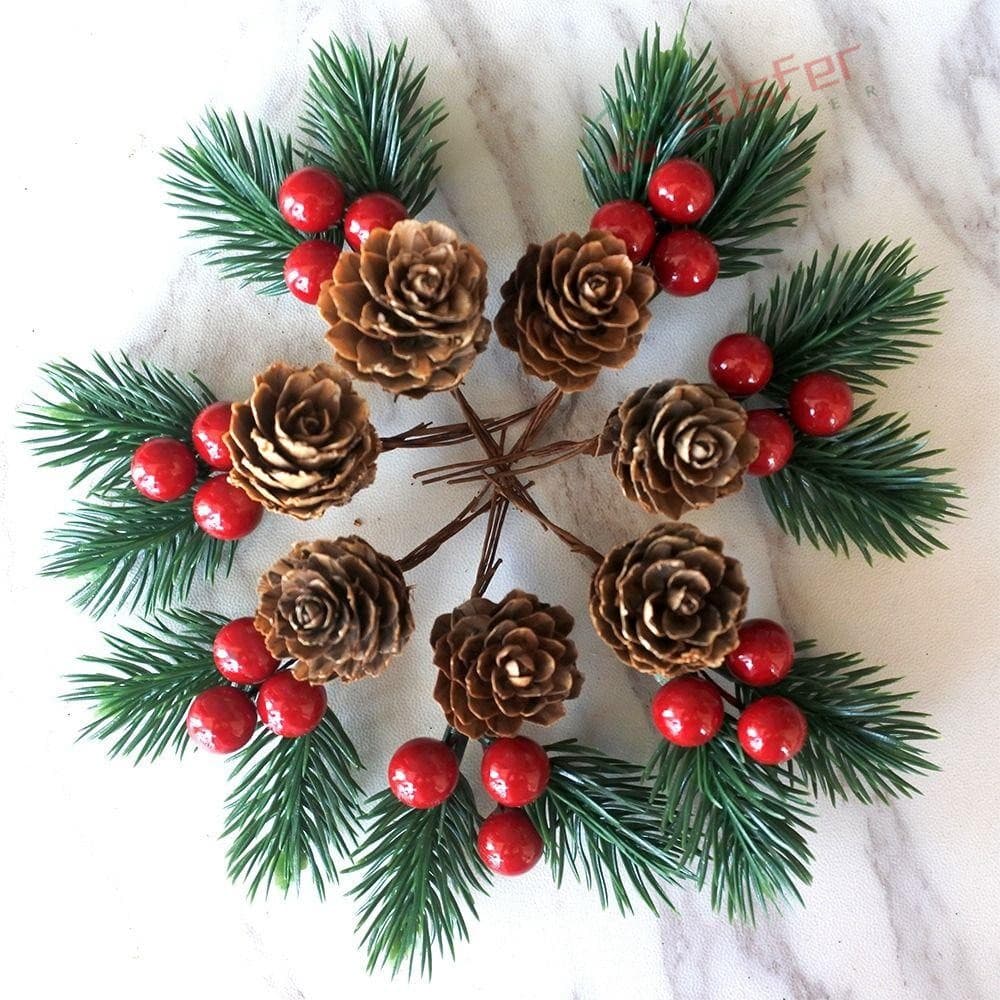 SOSFER 10 Peças De Enfeite De Natal , Pinha Vermelha De Frutas Vermelhas Decoração Floral Artificial