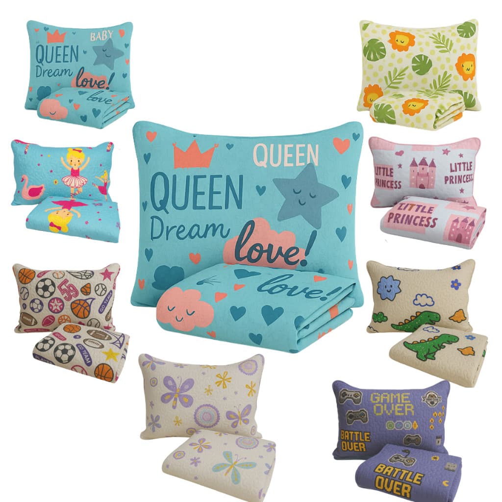 Kit Cobre Leito Colcha Solteiro Menino Menina 2 Peças Boutis Kids