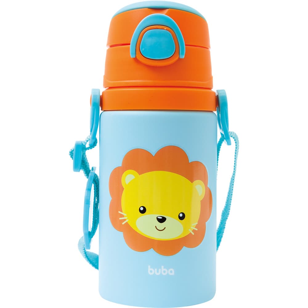 Garrafinha de Alumínio com Canudo Buba Animal Fun com Alça Leão