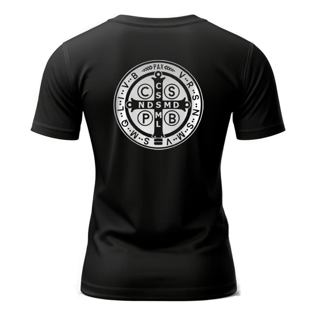 Camiseta Medalhão De São Bento Cruz Sagrada Minha Luz Gospel