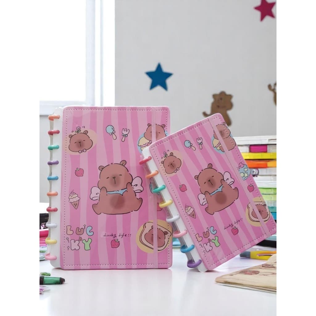 Caderno de Disco inteligente Capa Dura Capivara Disco B5 e A5 com 80 folhas 10 e 8 furos