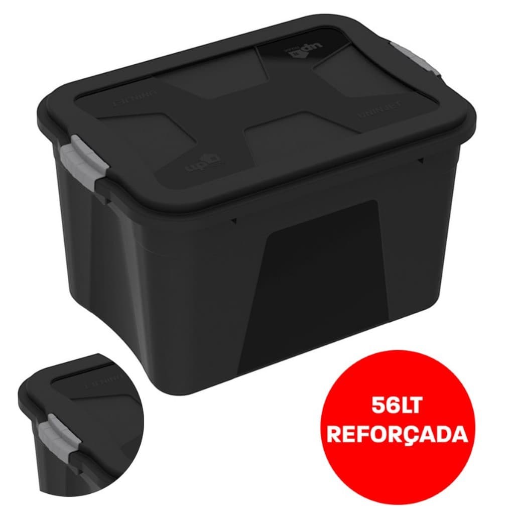 Kit Caixas Organizadora Multiuso Plástica 56 Litros Com Tampa Preta 1/2/3
