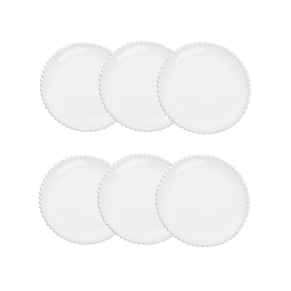 Cj 6 Pratos Rasos de Porcelana Branca Beads 28cm Wolff