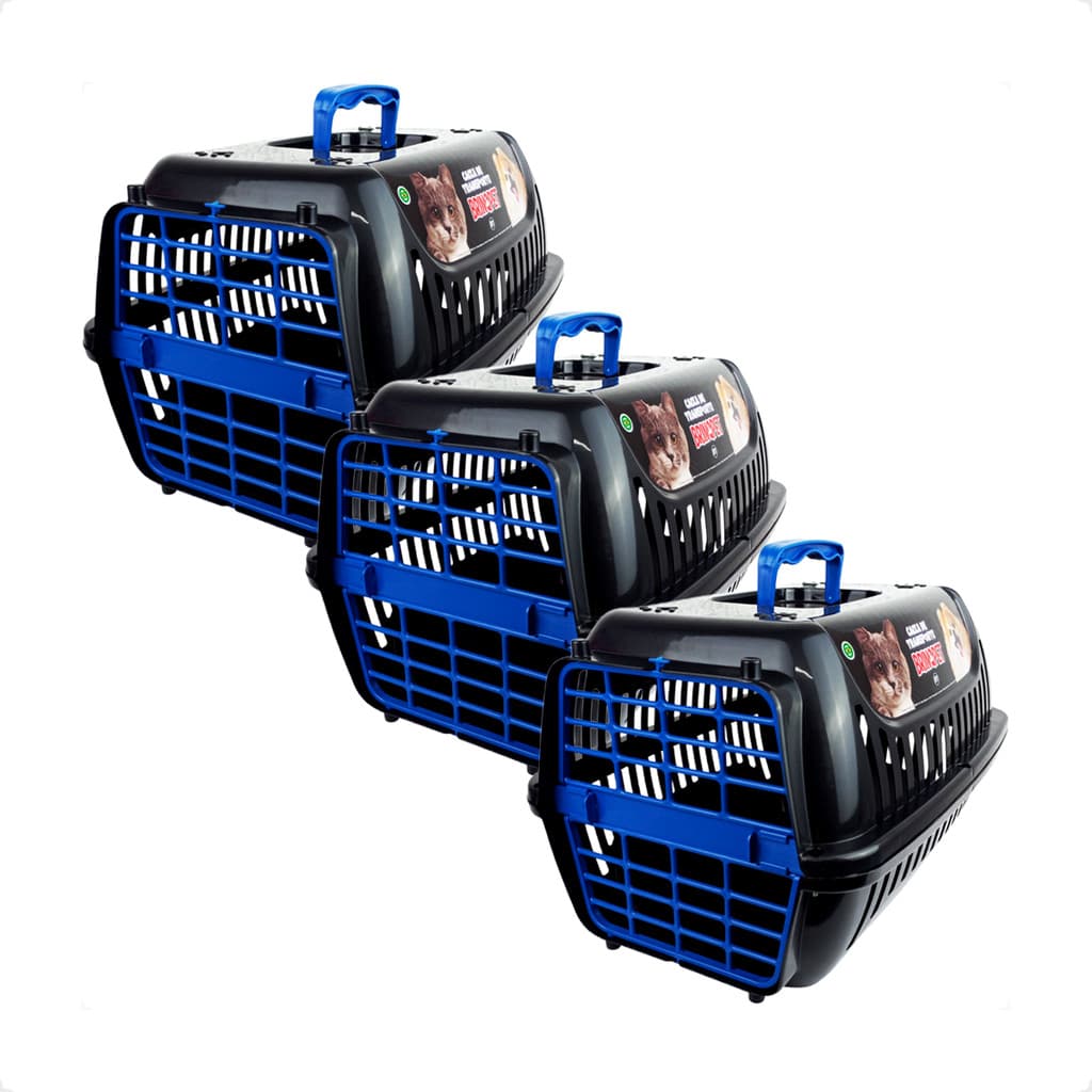 Kit 3 Caixa de Transporte Brinqpet N1 Premium – Preto e Azul