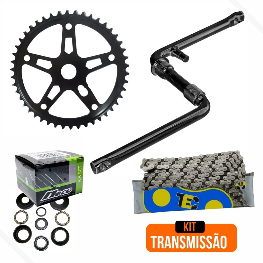 Transmissão Bike 26 -  Central 45mm + Pedivela 165mm + Roda Dentada 46d + Corrente Grossa TEC