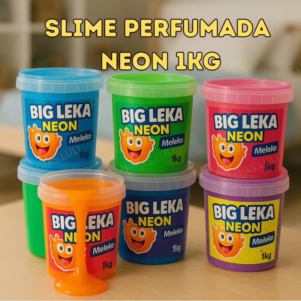 Slime Neon Perfumada 1KG Big Leka - Meleka Amoeba Puxa Puxa Massinha Slime - Cores Vibrantes