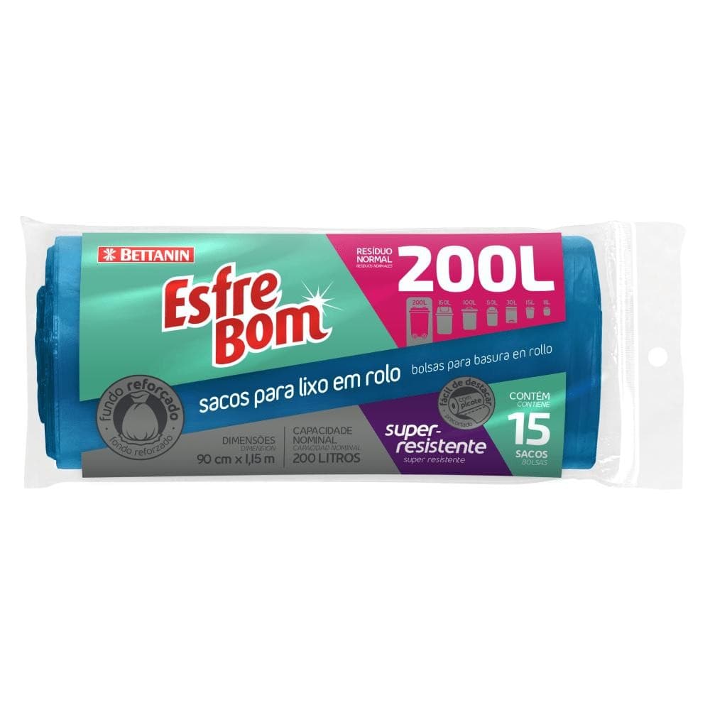Sacos para Lixo Rolo 200L Fundo Reforçado 15un EsfreBom