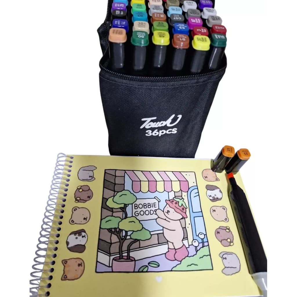 Kit Livrinho De Pintura + 36 Canetinhas Ponta Dupla Marcadoras Coloridas Pintura Para Passar O Tempo Divertido