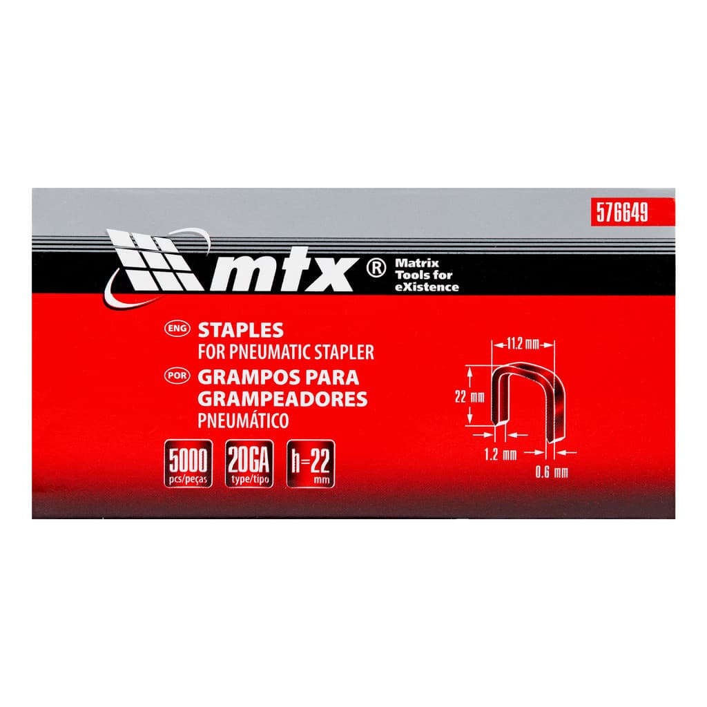 Grampos 20GA Tipo H 22mm p/ Grampeador Pneumático MTX – Caixa com 5000 Peças – Fixação Profissional