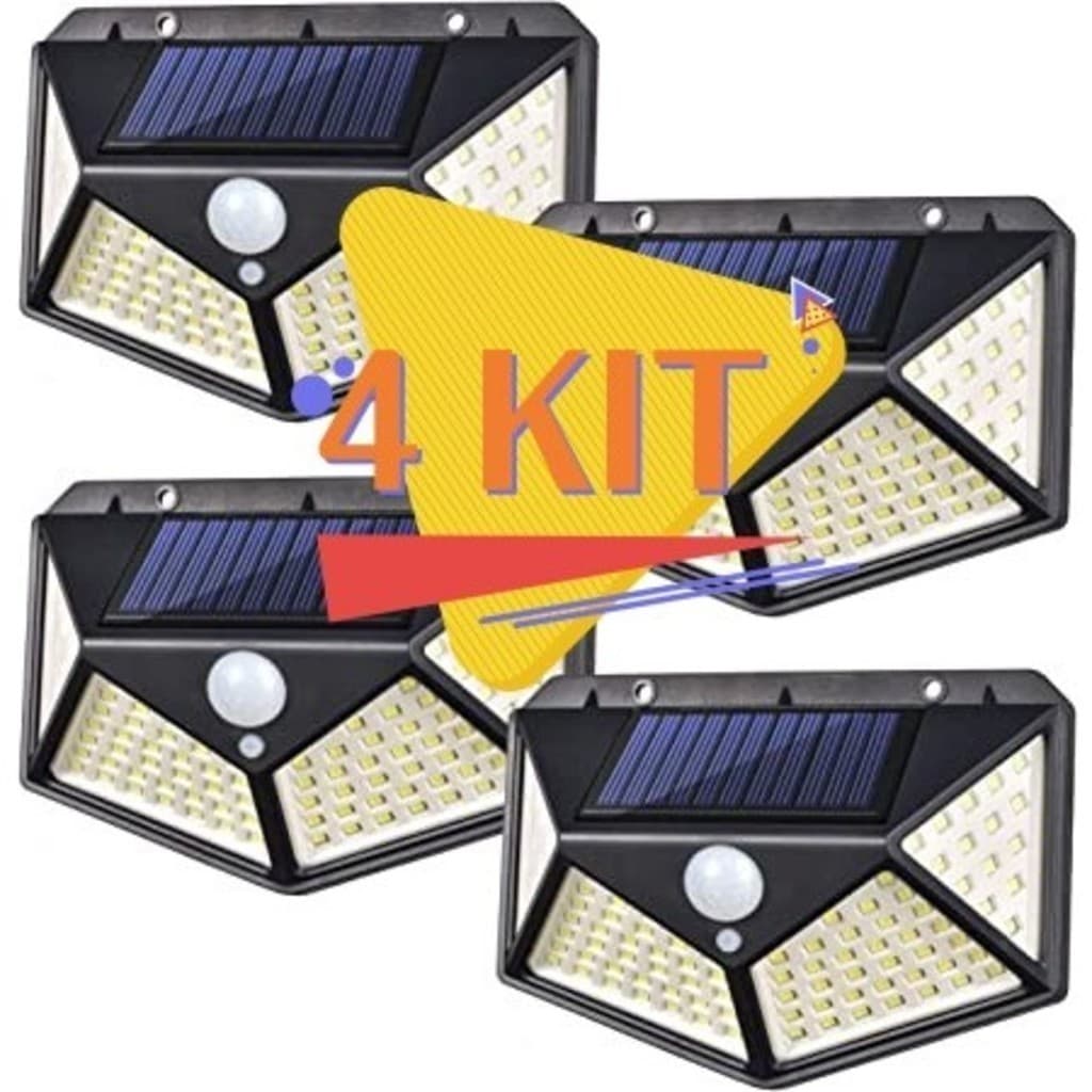 100 Leds Luminária Parede Solar Com Sensor Jardim Externa Prova D'água