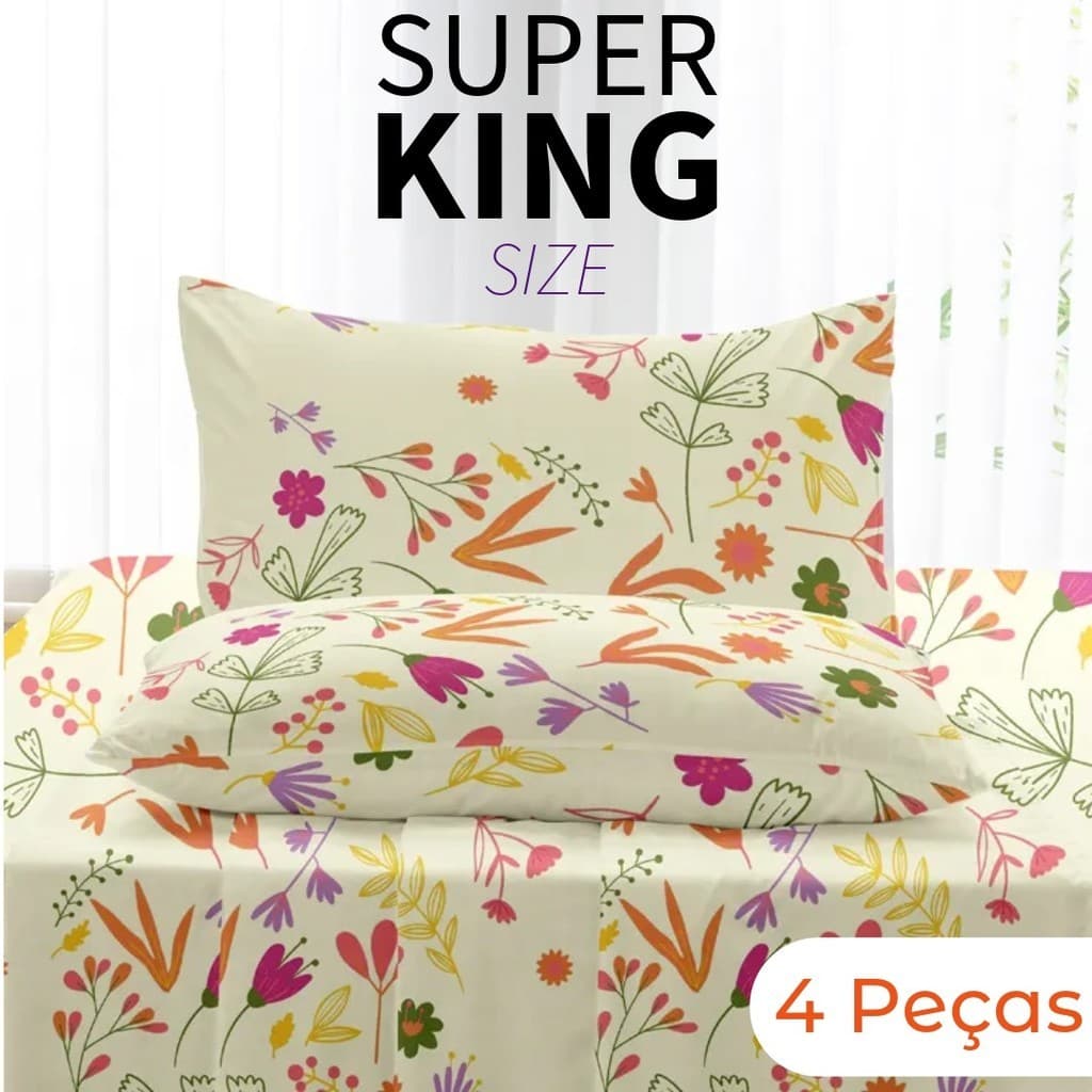 Jogo de Lençol King - Microfibra Estampado - 4 Peças - Estampas Sortidas