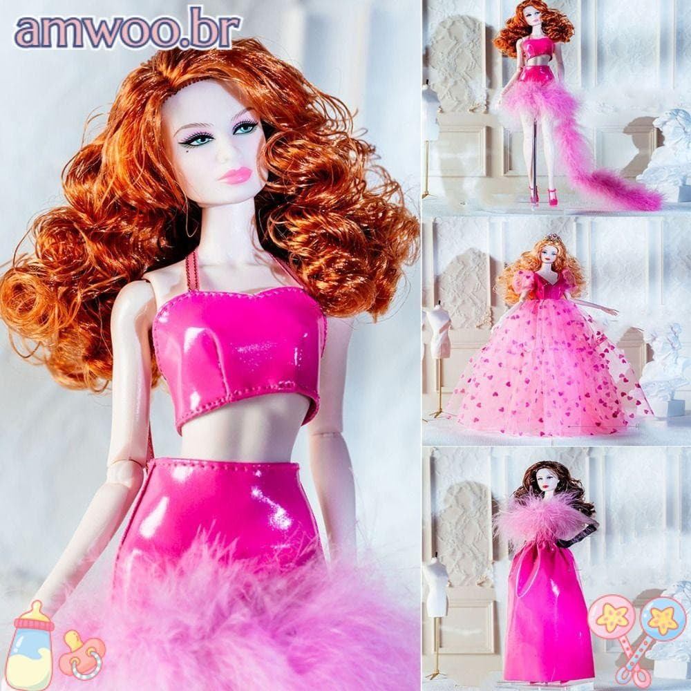Vestidos De Couro PU AMWOO , Conjunto De Roupas De Boneca Da Moda Europeia Feita À Mão , Com Chapéu Acessórios De Brinqu
