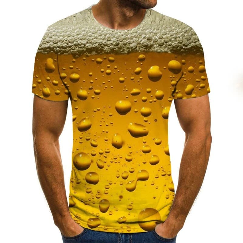 Camisa Impressa Em 3D De Cerveja , Romance Masculino E top Interessante De Manga Curta , Roupa De Rua Da Moda De Verão ,