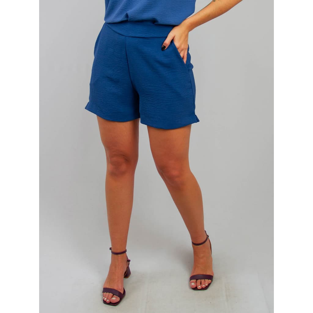 Short Feminino com El谩stico na Cintura e Bolsos Laterais Curto Tend锚ncia Ver茫o Vers谩til Fresco