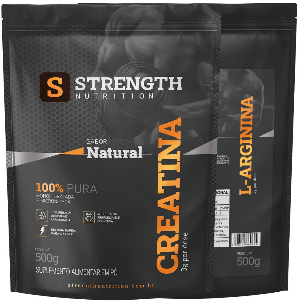 Kit Creatina 100% Pura 500g + L-Arginina 100% Pura 500g - Matéria Prima Importada