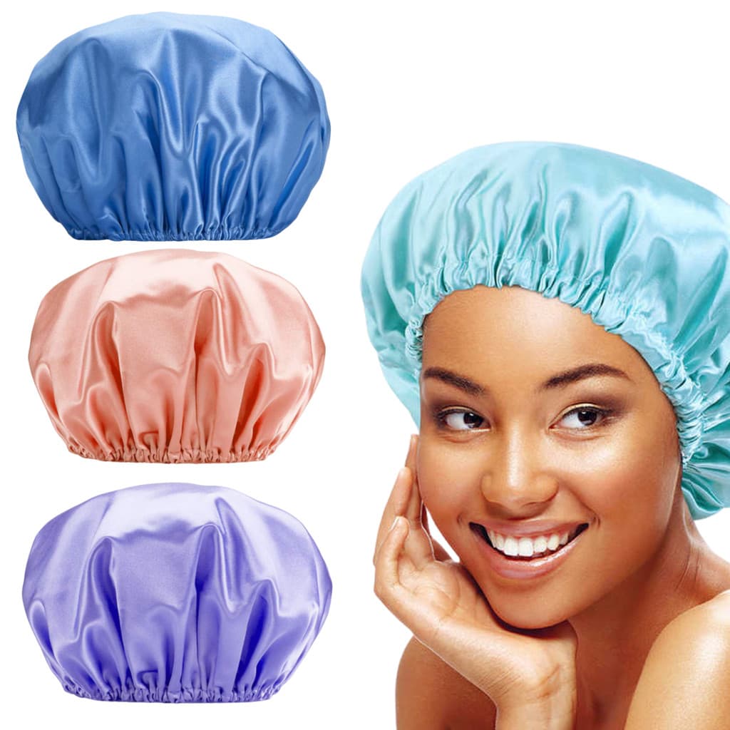 Kit 3 Touca de Cetim Antifrizz Banho Cores Sortidas Ajustável