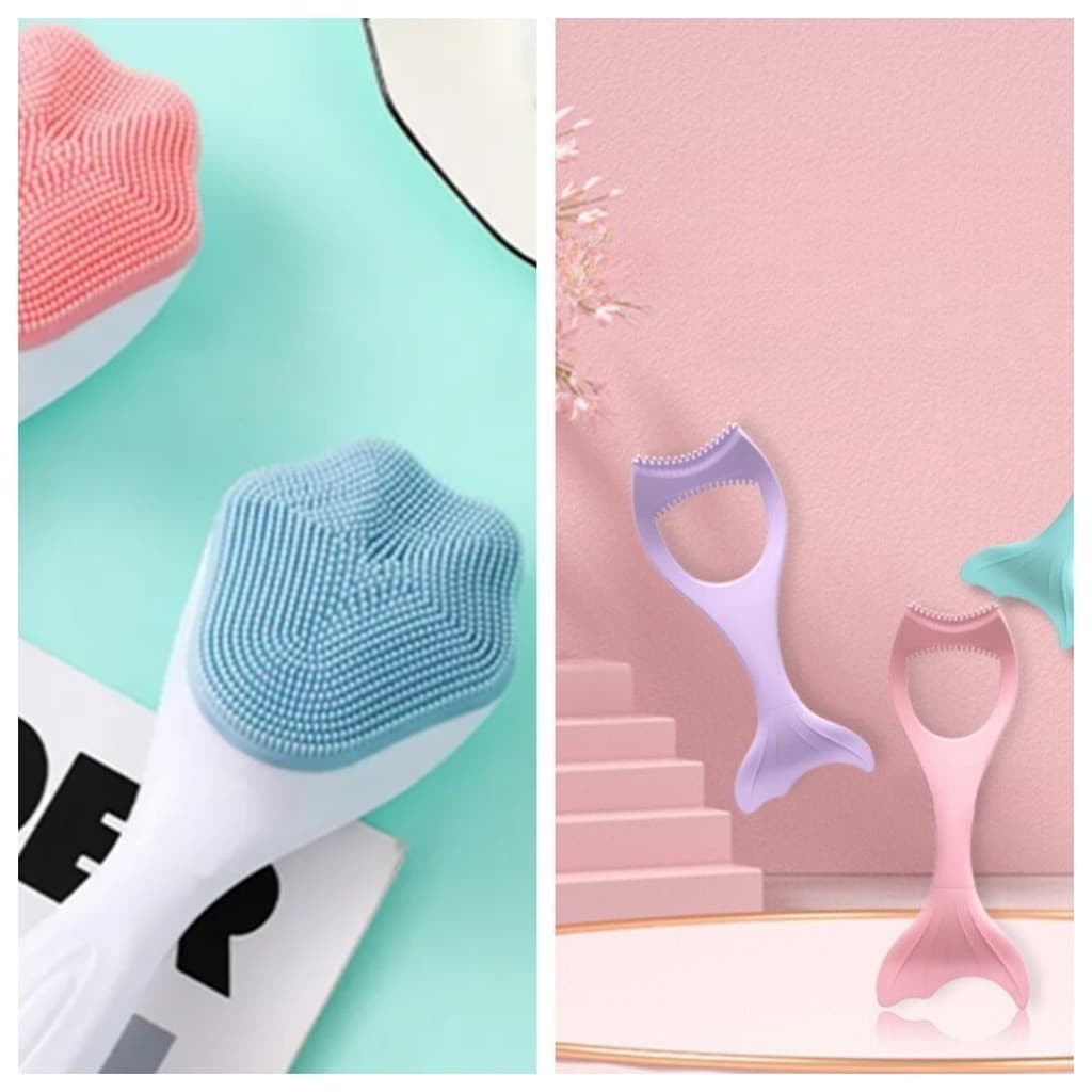 kit de 1 escova facial miaumiau + 1 suporte sereia de rimel