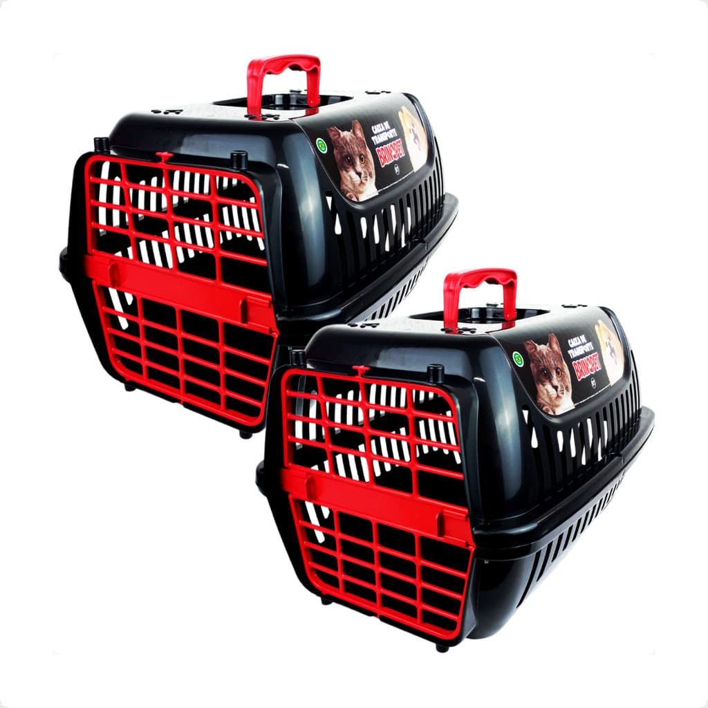 Kit 2 Caixa de Transporte Brinqpet N2 Premium – Preto e Vermelho
