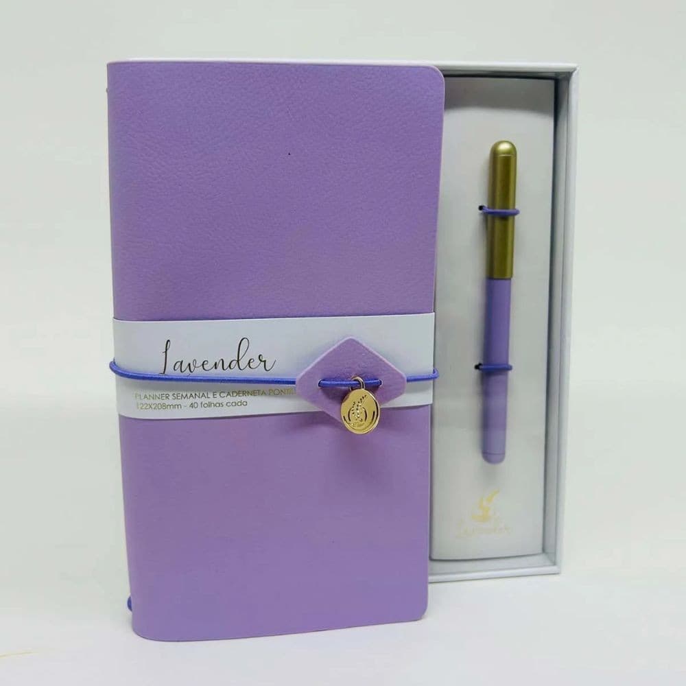 Kit Presenteável Planner Semanal e Caderneta Pontilhada c/ Caneta Esferográfica Lavender- Animativa