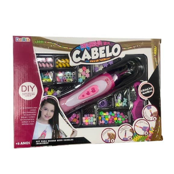 Kit Aplicador Miçangas Terere Trança Cabelo Strass Infantil