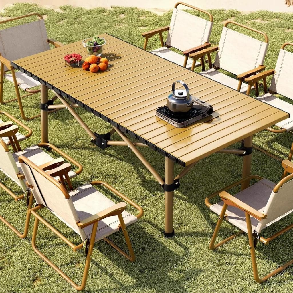 Mesa Dobrável de Alumínio Portátil Camping Praia com Tampo de Alumínio 95x55x50