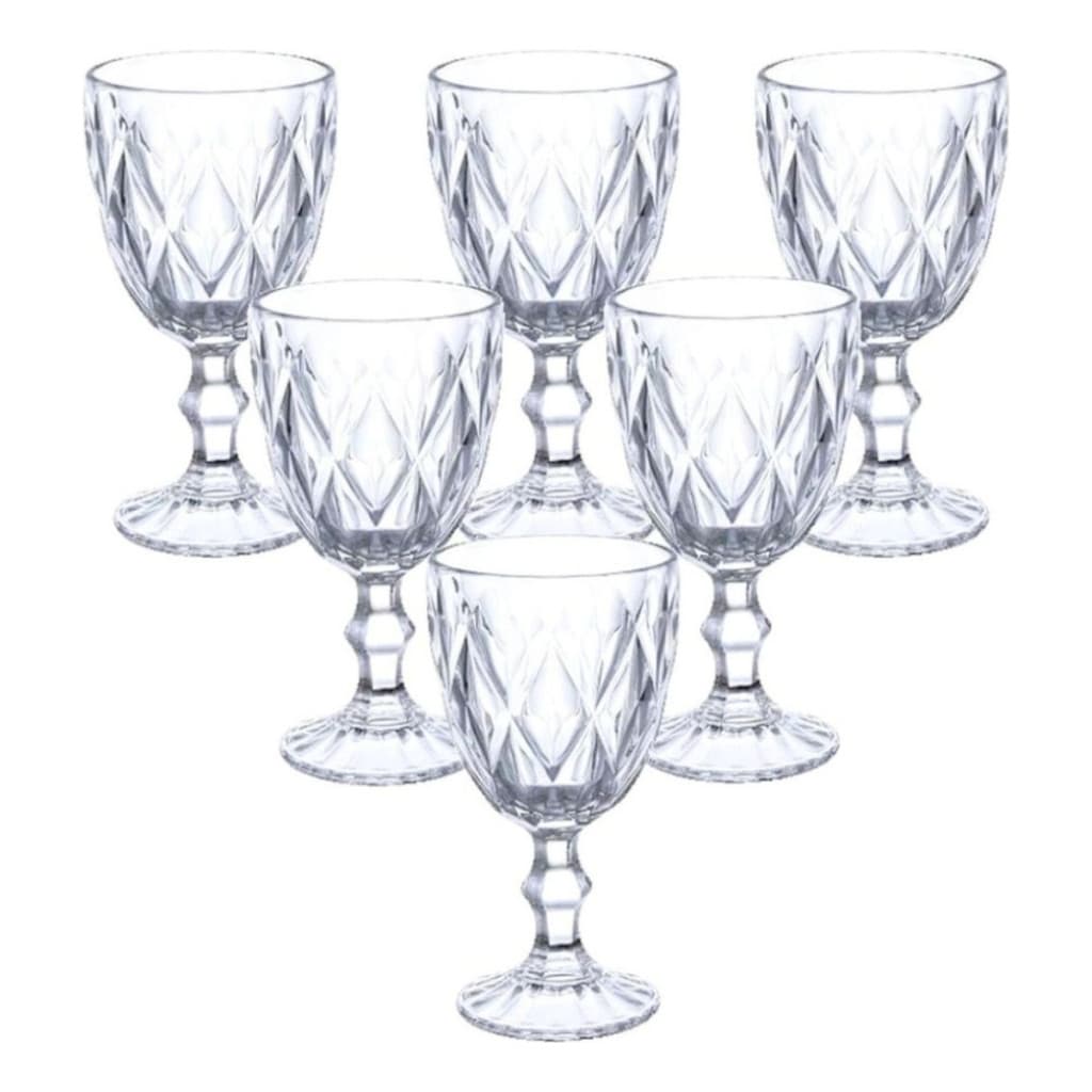 Jogo 6 Peças Taças Para Água E Vinho De Vidro Cristal 340ml
