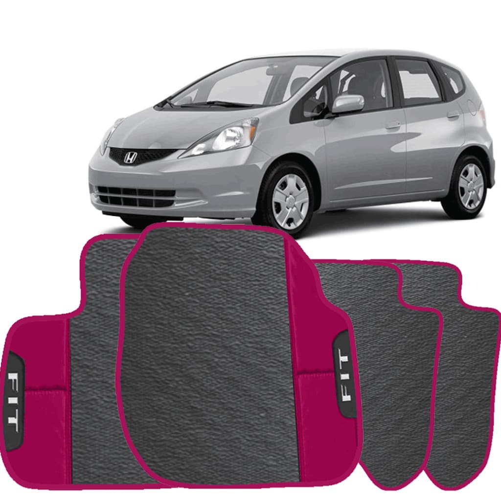 LINDO JOGO TAPETE 4 PEÇAS  AUTOMOTIVO   ROSA  Honda Fit 2007 a 2014  EMBORRACHADO PERSONALIZADO