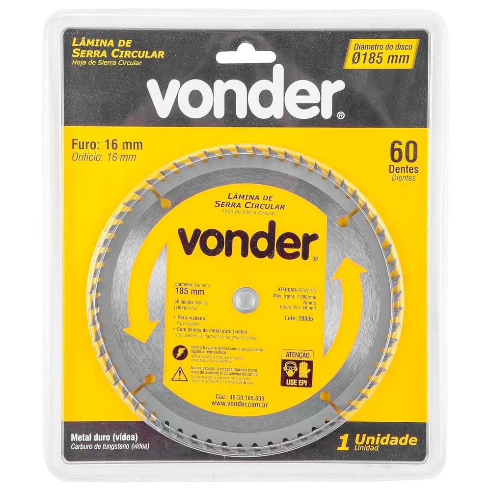 Lâmina Serra Circular Widea 7.1/4" x 20mm 60D 46.50.185.060 - VONDER