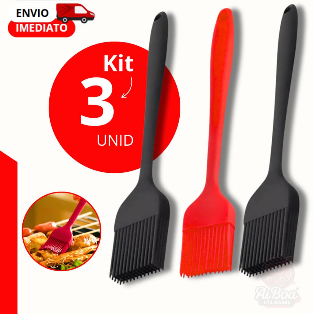 Kit 3, 2 ou 1 unid - Pincel de Silicone Culinário Resistente ao Calor para Cozinha – Ideal para Untar e Grelhar
