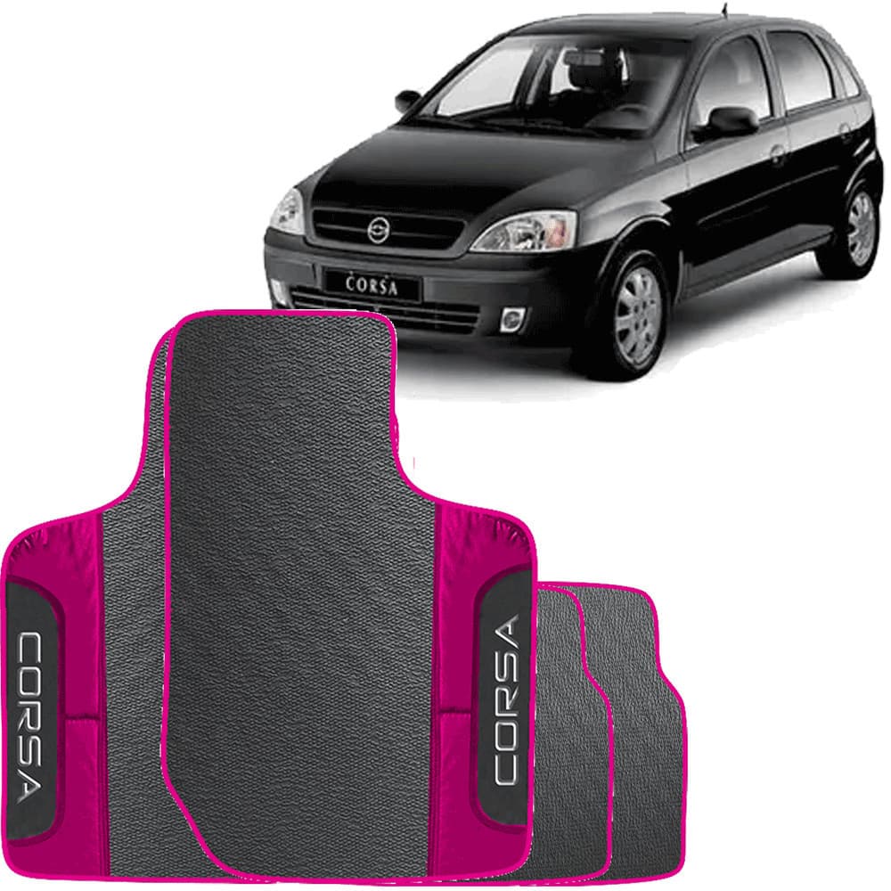LINDO JOGO TAPETE 4 PEÇAS  AUTOMOTIVO  CORSA 2003 A 2009 COM FRENTE DA MONTANA  ROSA EMBORRACHADO
