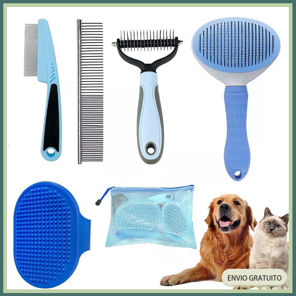 Conjunto de 5 escovas de limpeza para animais de estimação Escova de limpeza Escova de remoção de pêlos Pente de banho