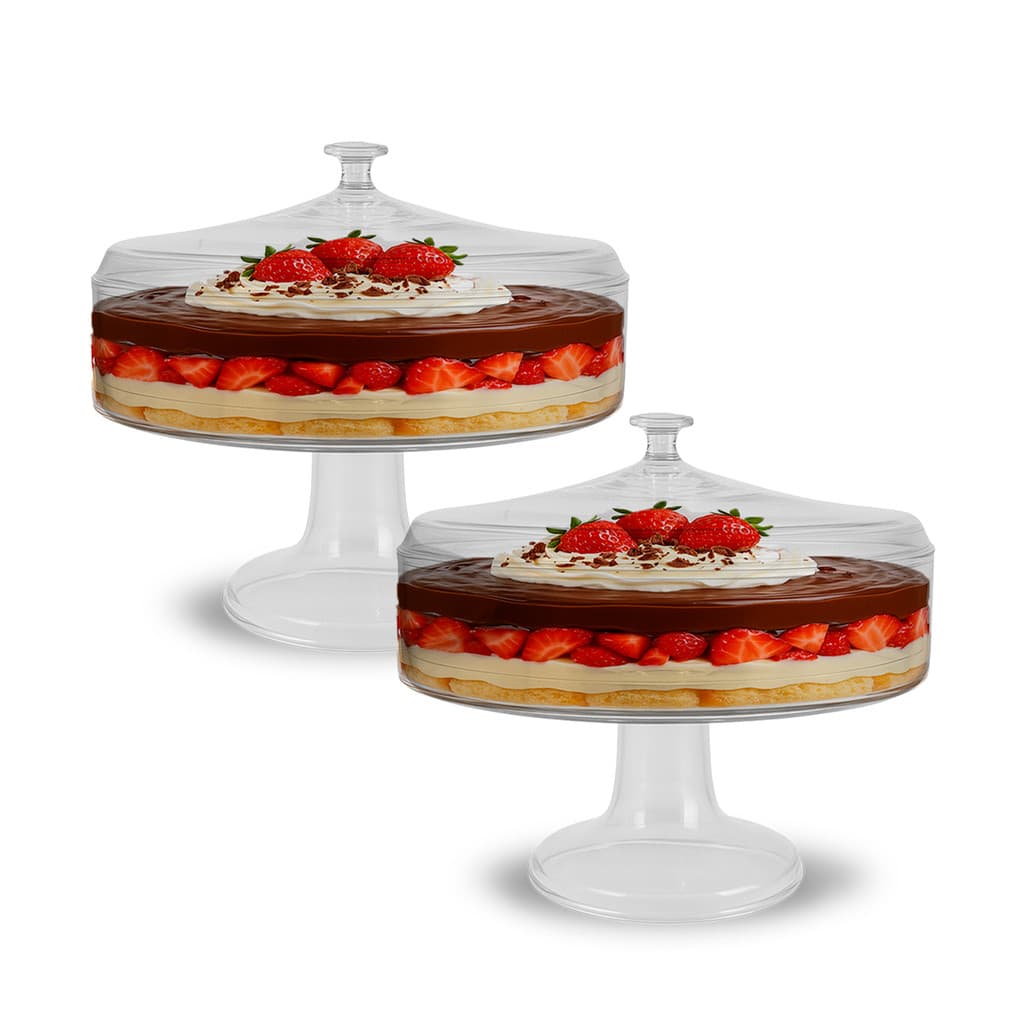2 Taça De Bolo Festa Gourmet Confeitaria Doces 1,1l C/ Tampa