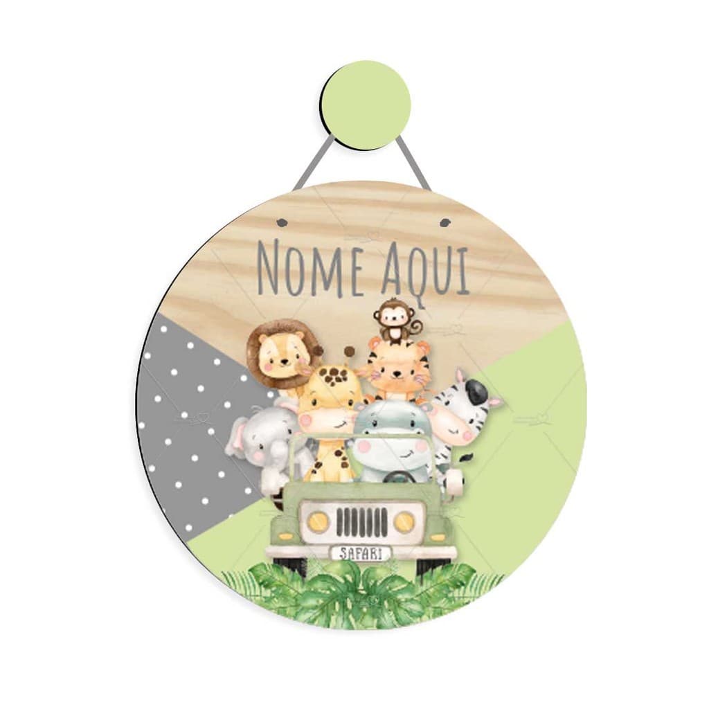 Enfeite Porta Maternidade Safari Jipe Quadro Decorativo Infantil Com Nome Personalizado