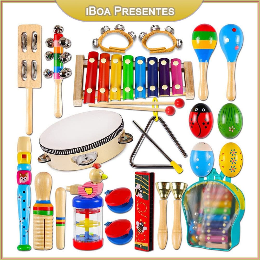 Kit 6/22 Peças Conjunto De Instrumentos Musicais De Percussão Infantil , Brinquedos Educativos Musicais Orff
