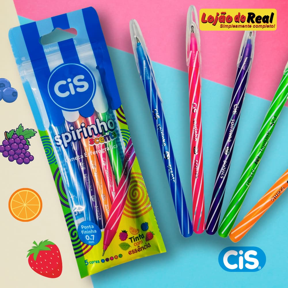 Kit 5 canetas esferográficas spirinho tinta com essência Cis