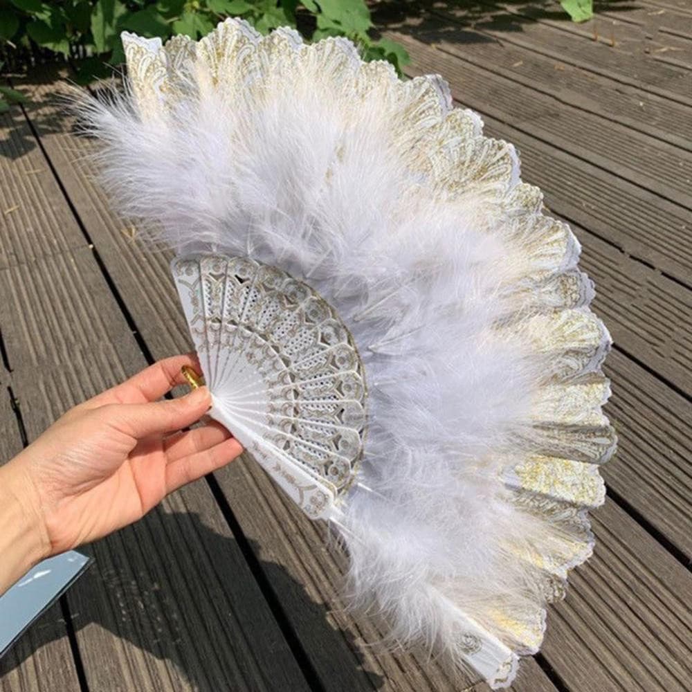 Leque De Mão Para Dança De Penas Com Padrão Chinês , Dobrável Vintage , Decoração De Enfeites Casa Faça Você Mesmo