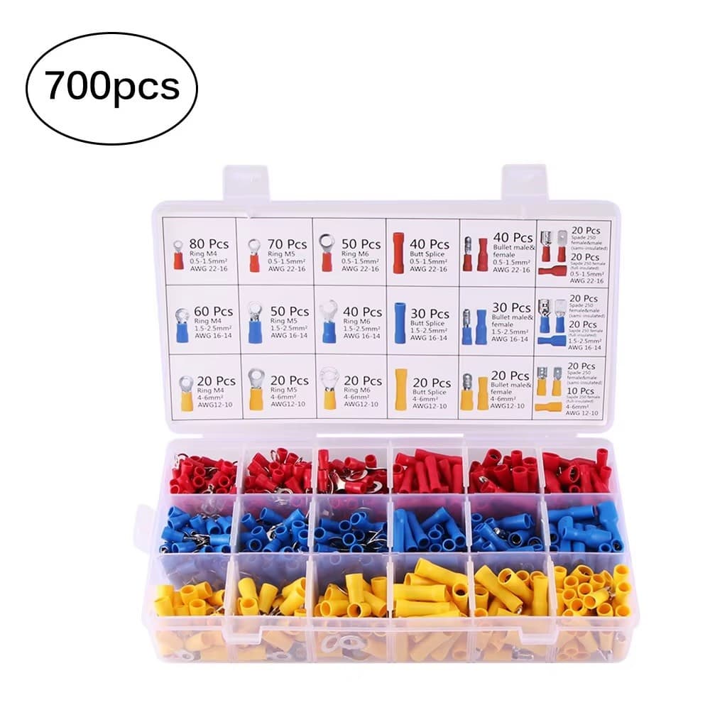Kit Terminal Elétrico 700 Peças Completo Com Estojo Organizador Conectores Crimp Alta Resistência Instalação