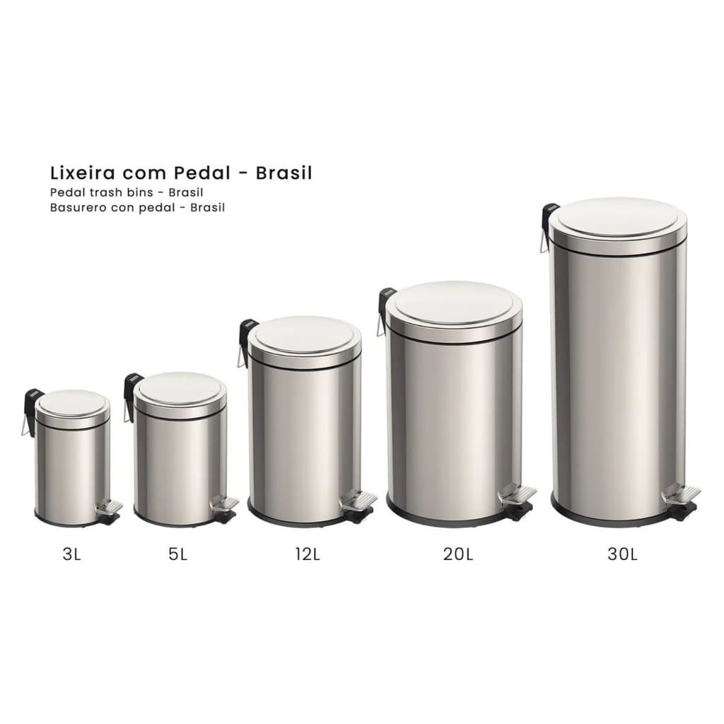 Lixeira 30 20 12 5 3 Litros Inox Com Pedal Tramontina Cesto Interno Para Cozinha Escritorio