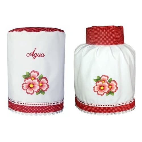 Kit De Cozinha Bordado: 1 Capa P/ Botijão E 1 Capa De Água
